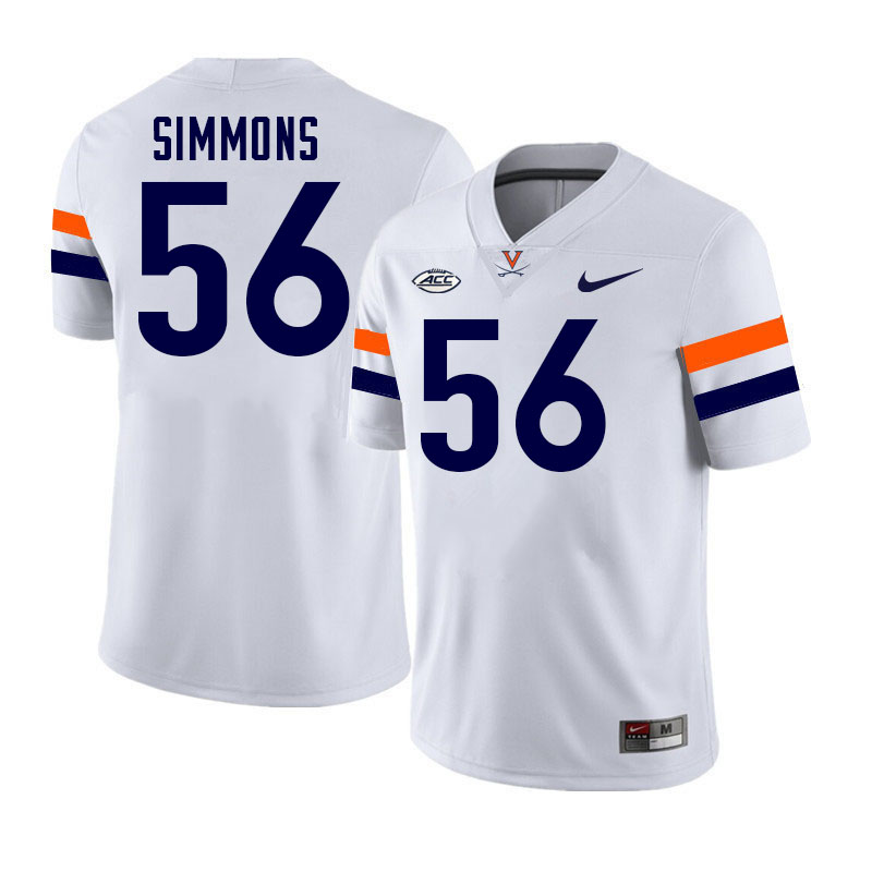 Virginia Cavaliers #56 Tyler Simmons College Football Jerseys Stitched-White